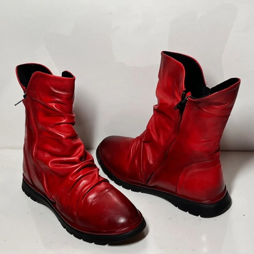 Miz Mooz Delena Ruched Leather Mid-Shaft Boots
